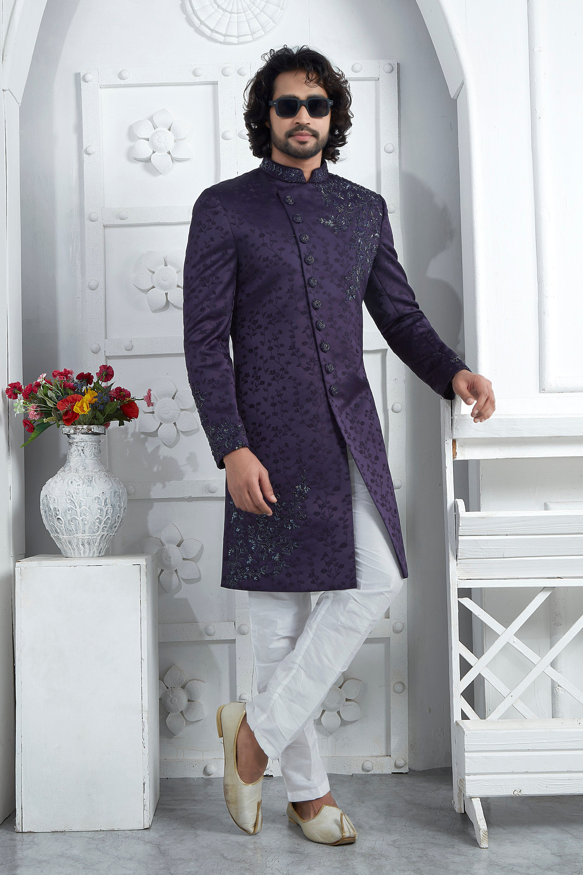 slim fit dress slacks Buy Brown Jacquard Indo Western Set For Men With Embroidered Stole