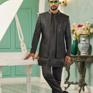 black indowestern sherwani