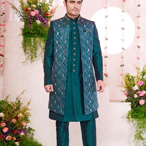 green indowestern for men