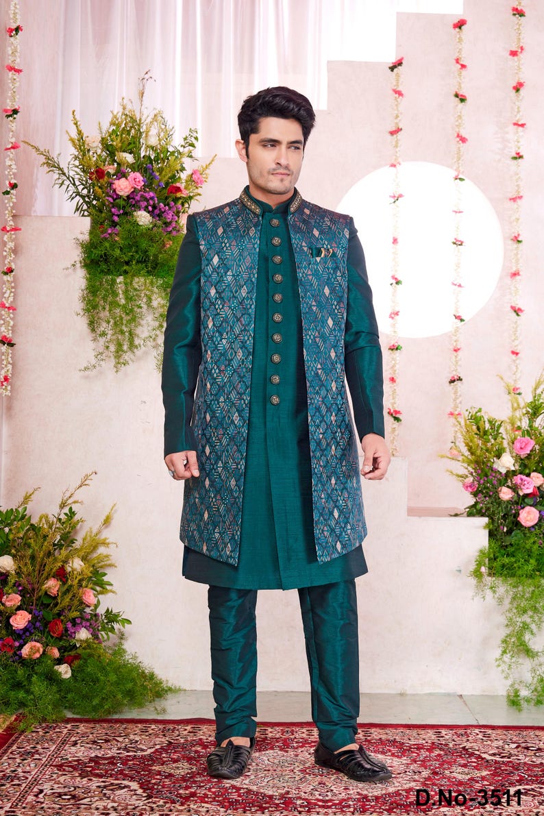 green indowestern for men