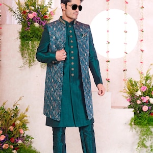 green pakistani wedding sherwani
