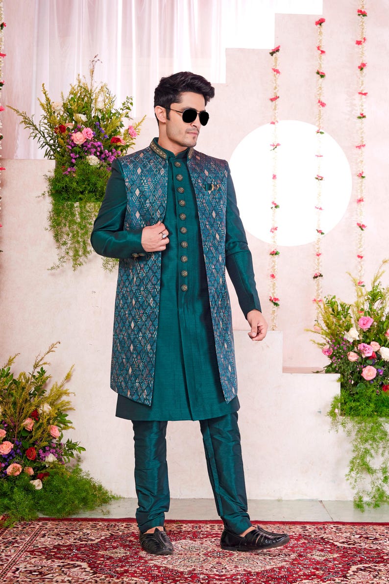 green pakistani wedding sherwani