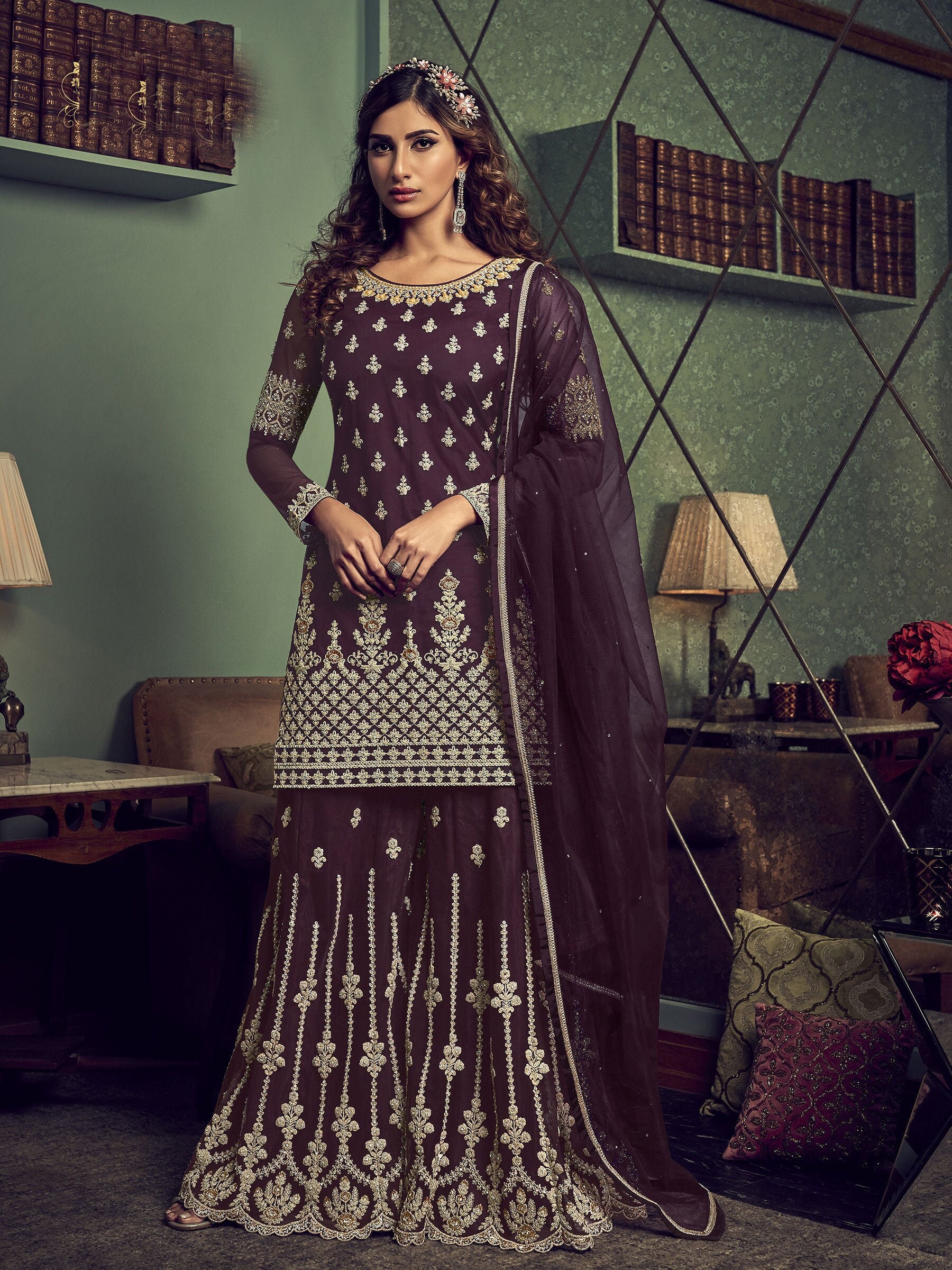 Elegant purple Sharara Salwar kameez Pakistani Salwar Suit Etsy