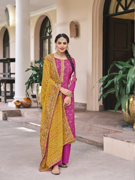 Pink Party Wear Ready Made Salwar Kameez Designer Georgette