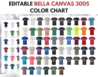 Bella Canvas 3005 Color Chart Editable|Bella 3005  Color Chart|Bella V Neck Color|BC3005|Bella Canvas Mockup Flat Lay-Bella Canvas Color Cha