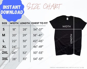 Gildan Size Charts Etsy