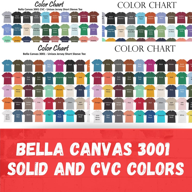 Download Bella Canvas 3001/3001CVC Color Chart Bella Canvas 3001 | Etsy