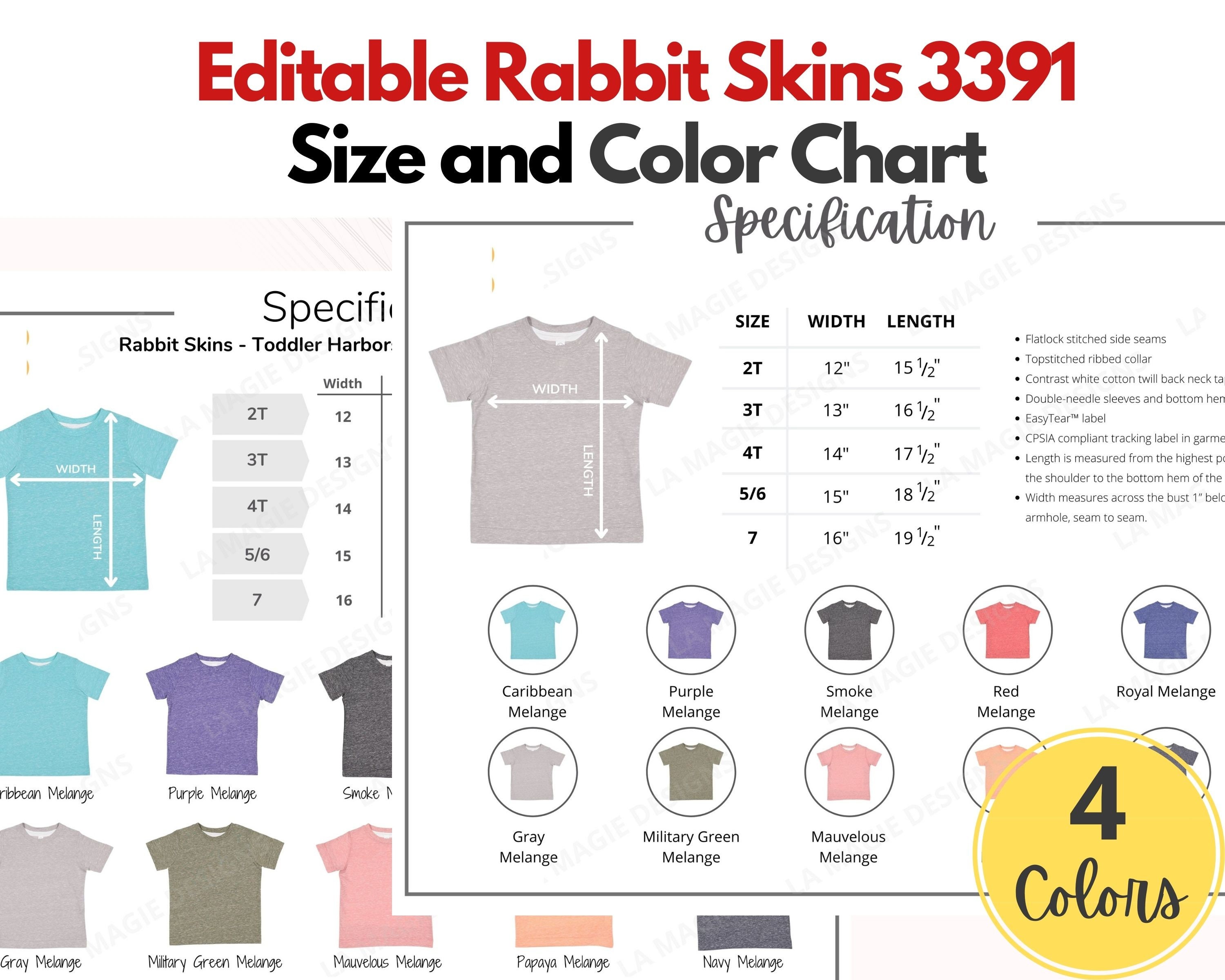 Rabbit Skins 3391 Color Chartrabbit Skins 3391 Size Chart - Etsy