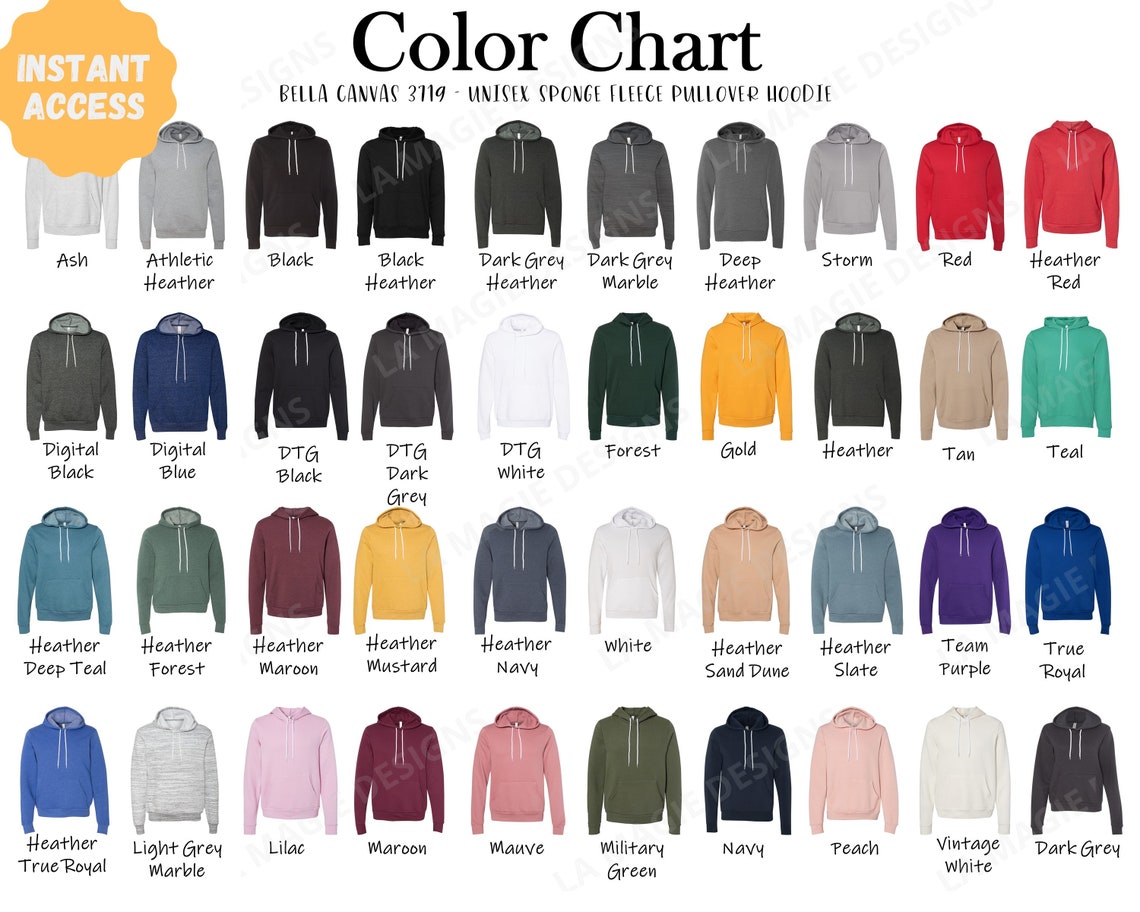 Bella Canvas 3719 Color Chartbella 3719 Colorsbc3719 Unisex Etsy