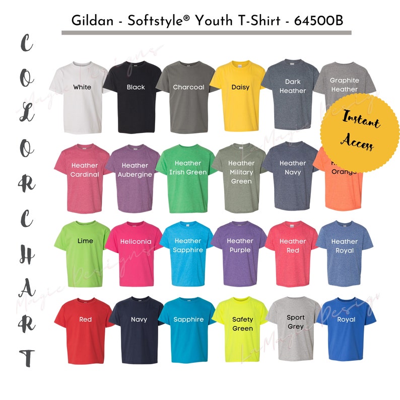 Gildan 64500B Color Chart Size ChartGildan Youth T-Shirt | Etsy