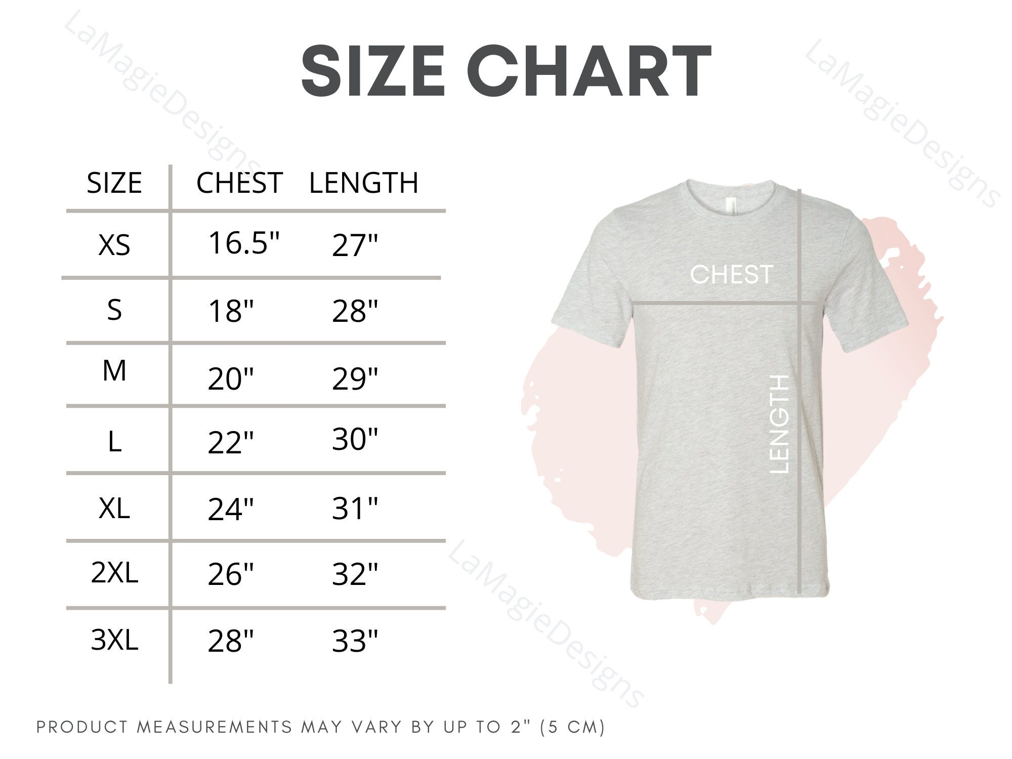 Bella Canvas 3001 Size Chart Unisex Jersey Short Sleeve - Etsy