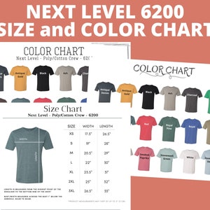 Next Level 6200 Color Chart| Next Level 6200 Size Chart|N6200|Color Guide|POLY/COTTON CREW Mockup, Flat Lay|Next Level size and color guide