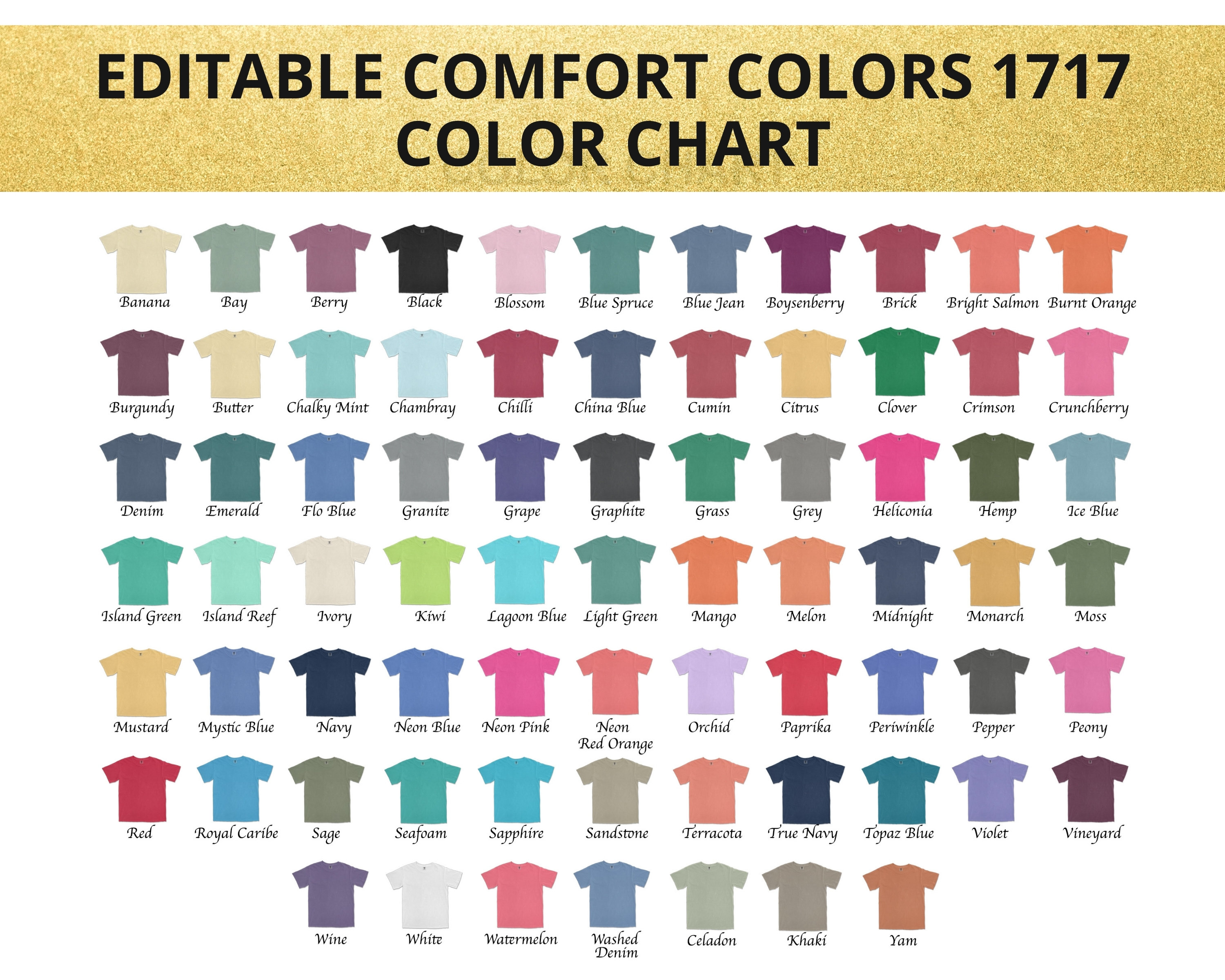 Comfort Colors 1717 Color Chartcomfort Color Color Chart 1717color Chart  for Comfort Colors 1717 Teecomfort Color T-shirt Color Mockup 