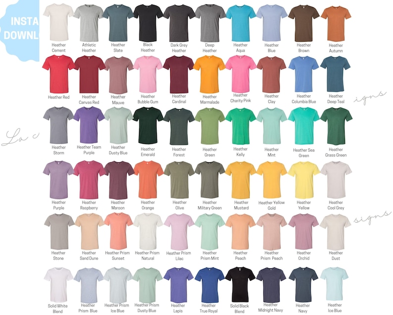 Bella Canvas 3001 Color Chart|all 3001 Heather Colors|bella Unisex ...