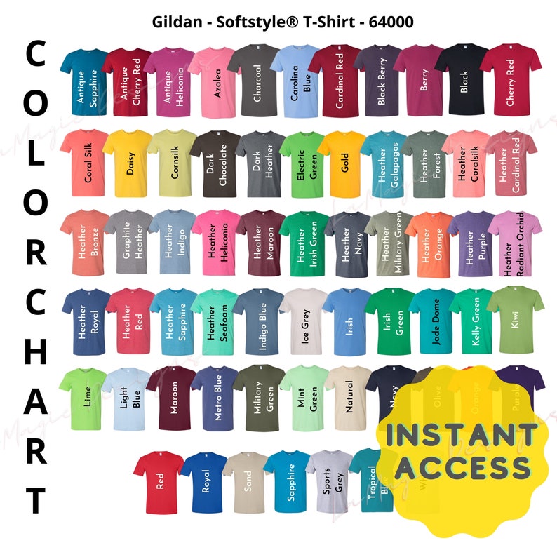 Gildan 64000 Color Chart Every Color FileGildan Softstyle | Etsy