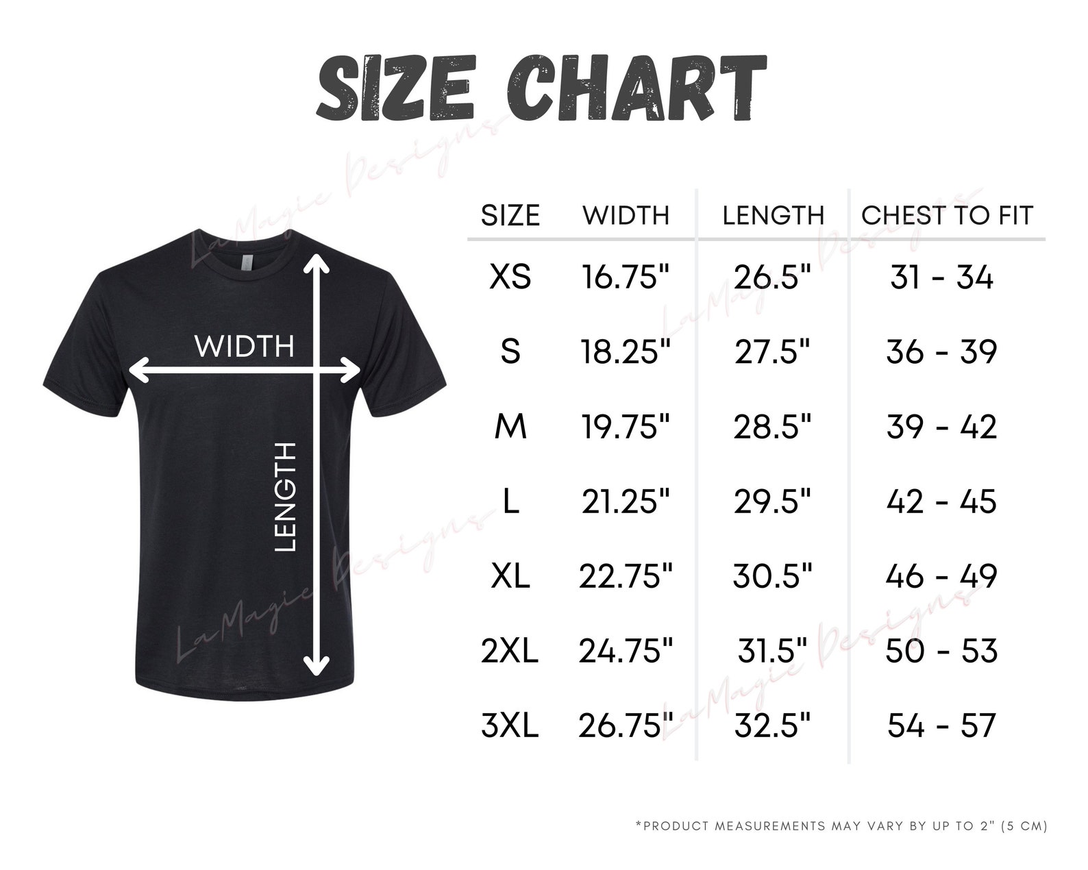Next Level 6010 Size Chart N6010 Next Level Tshirt Size - Etsy