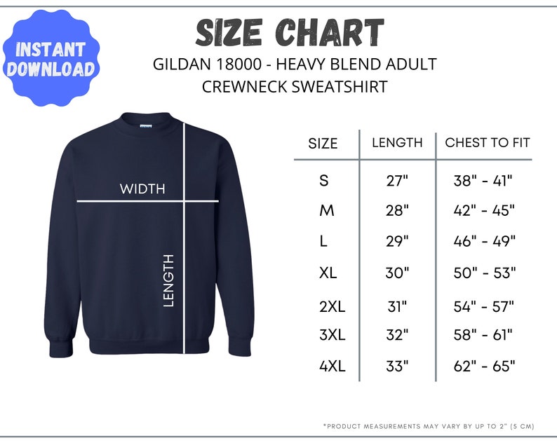 Gildan 18000 Size Chart Gildan Size Chart Gildan mockup | Etsy