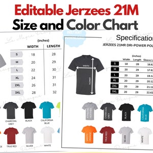 Jerzees 21MR Color Chart|Jerzees 21MR Size Chart|Jerzees Poly T-Shirt Size Chart|Jerzees Color Chart|Jerzees 21M color mockup|Digital|Guide