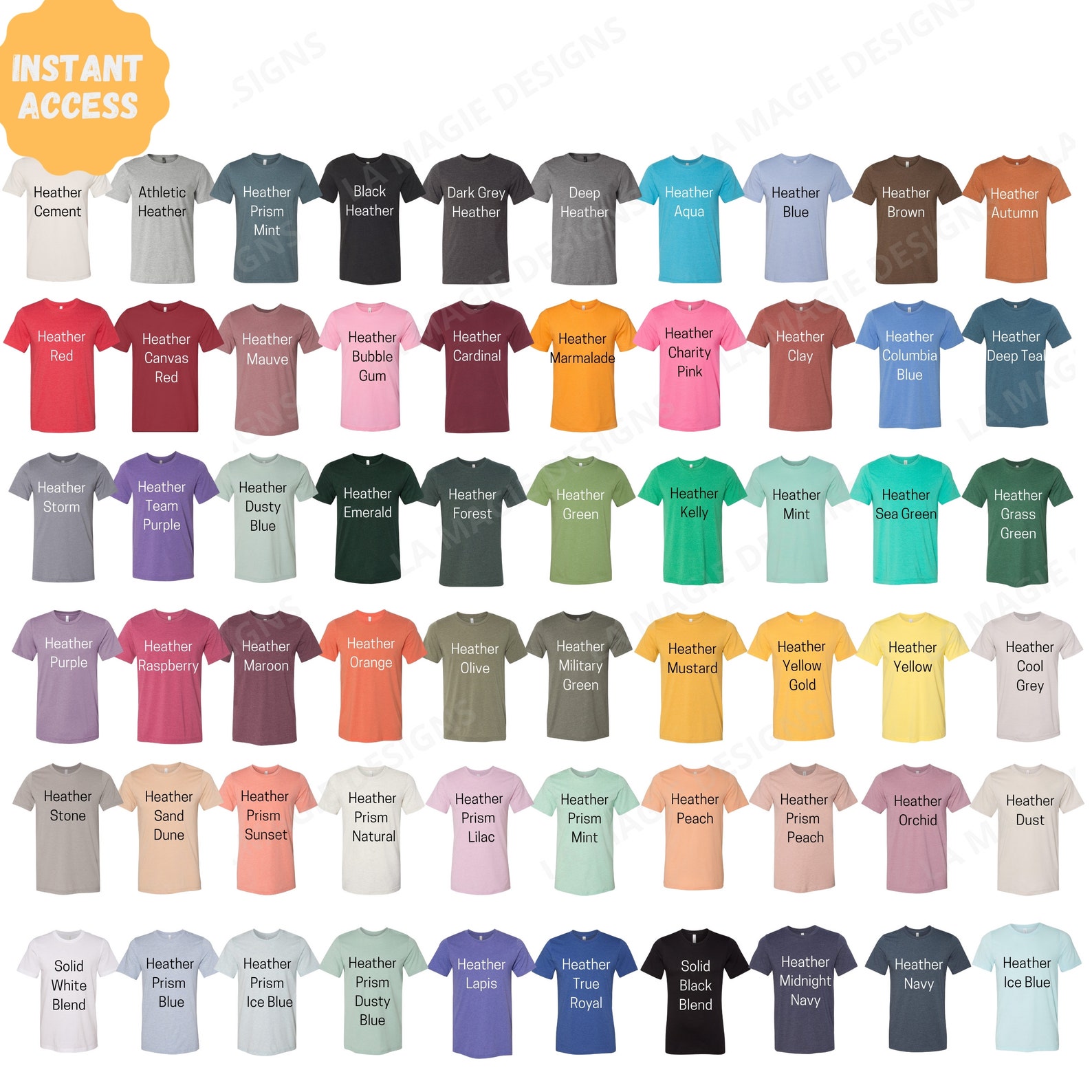 Bella 3001 Color Chart Bella Canvas 3001 Color Chart Solid and Heather ...