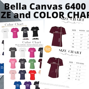 Bella Canvas 6400 Color Chart and Bella Canvas 6400 Size Chart|BC6400 Women’s Relaxed Jersey Tee| Bella T-Shirt Colors|6400 Mockup Flat Lay
