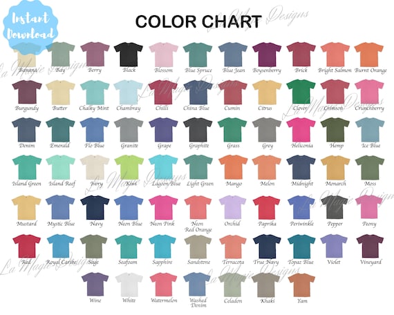 Comfort Colors 1717 Color Chart|All Colors Color Chart for Comfort Colors  1717 Garment-Dyed Heavyweight T-Shirt|Comfort Colors T-Shirt