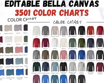 Bella Canvas 3501 Color Chart,Bella 3501 Colors,BC3501,Bella Canvas Long Sleeve Color Chart,Bella Canvas Sweatshirt Color Chart Mockup