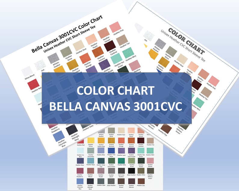 Download Bella Canvas 3001CVC Color Chart-All Heather Colors for Unisex | Etsy