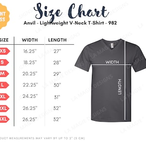 Anvil 982 Size Chart|Anvil V Neck Size Chart - Lightweight Ringspun V-Neck Tee 982 Every Size Digital File|Size Guide| Anvil Size Chart