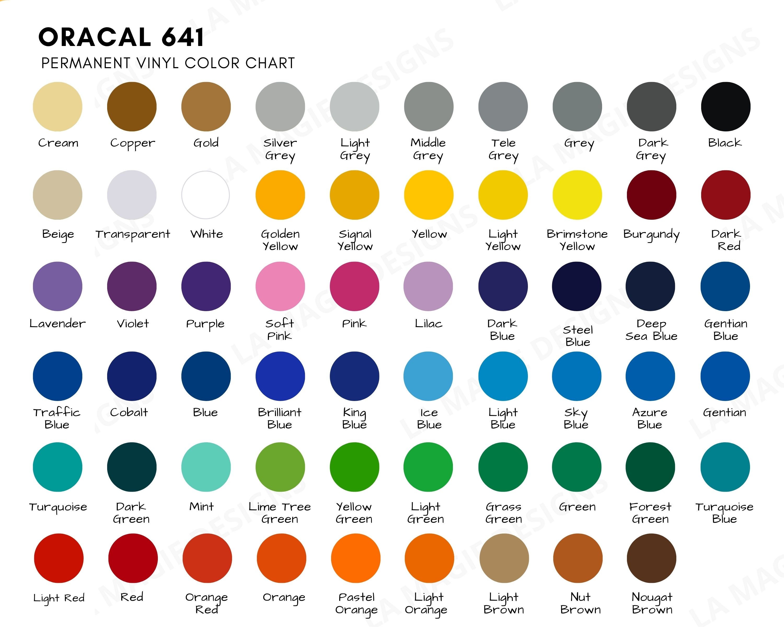 Editable Oracal 641 Color Chart for Cricut and Silhouette Usersoracal ...