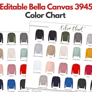Carta de colores Bella Canvas 3945/Sudadera Bella Canvas/Sudadera polar Bella+Canvas/BC3945/Maqueta de colores/Sudadera de cuello redondo Bella Canvas