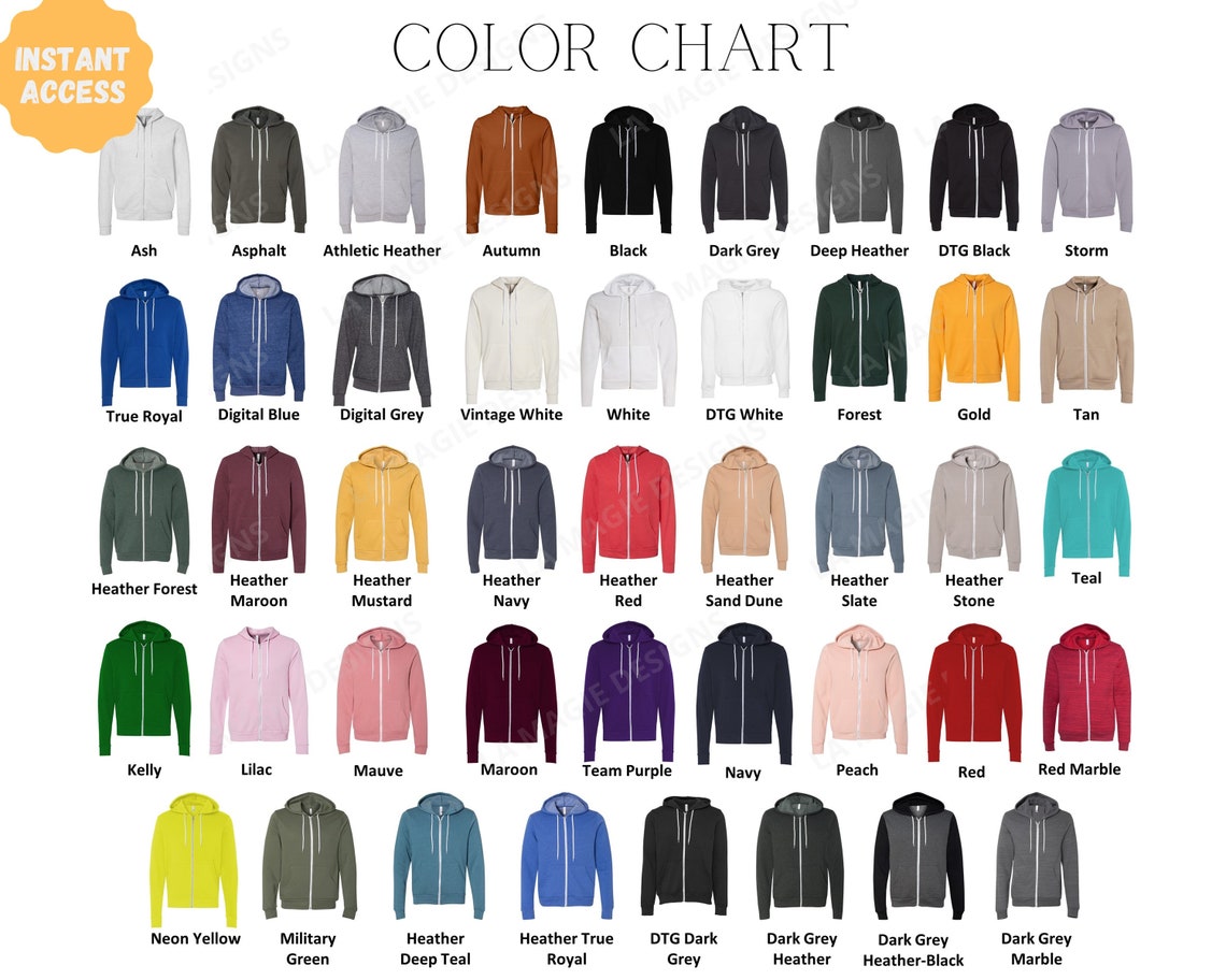 Bella Canvas 3739 Color Chartbella Canvas 3739 Hoodiebella Etsy