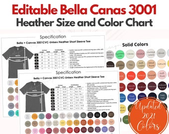 Bella Canvas 3001CVC Color Chart*Bella+Canvas Color Chart*Color Chart Bella Canvas 3001/3001CVC Jersey and Heather CVC* Tshirt color chart.