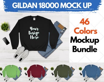 Gildan 18000 Mockup Bundle On White Wood Background,Sweatshirt Mockup Bundle,Gildan 18000 Sweatshirt Bundle, G180 Mockup on White Background