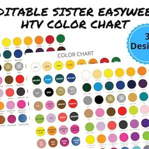 Siser Easyweed Color Chart - HTV Color Chart for SisterWeed P.S. Film |Printable color chart|Vinyl Color Options|Sister EasyWeed HTV Color