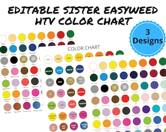 Siser Easyweed Kleurenkaart - HTV Kleurenkaart voor SisterWeed PS Film | Afdrukbaar kleurendiagram| Opties voor vinylkleur| Zuster EasyWeed HTV Kleur