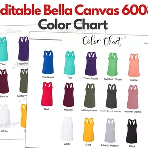 Carta de colores editable Bella Canvas 6008/BC6008/ Carta de colores Racerback Tank Top/Bella Tank Color Chart Mockup/Racerback Tank carta de colores B6008