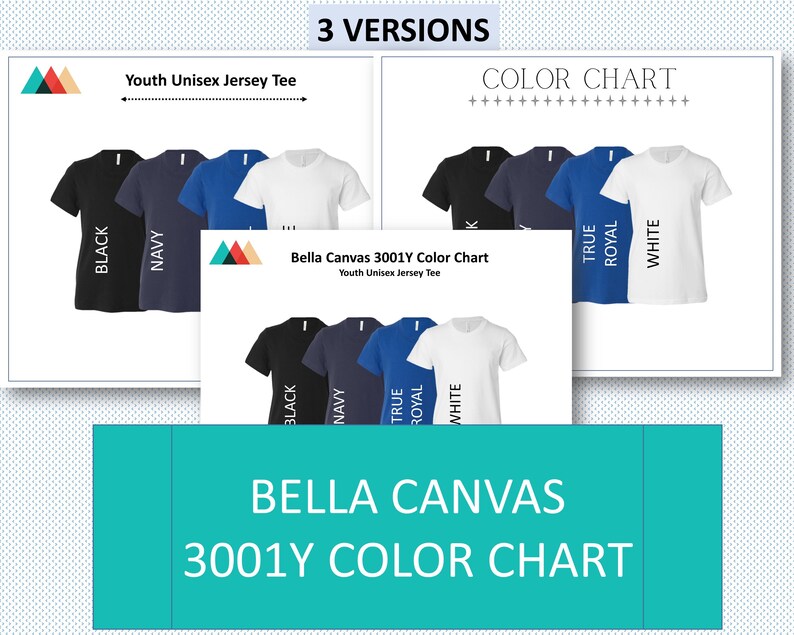 Download Bella+Canvas 3001Y Youth Jersey Short Sleeve Tee Color Chart Digital Color Chart PNG Bella ...