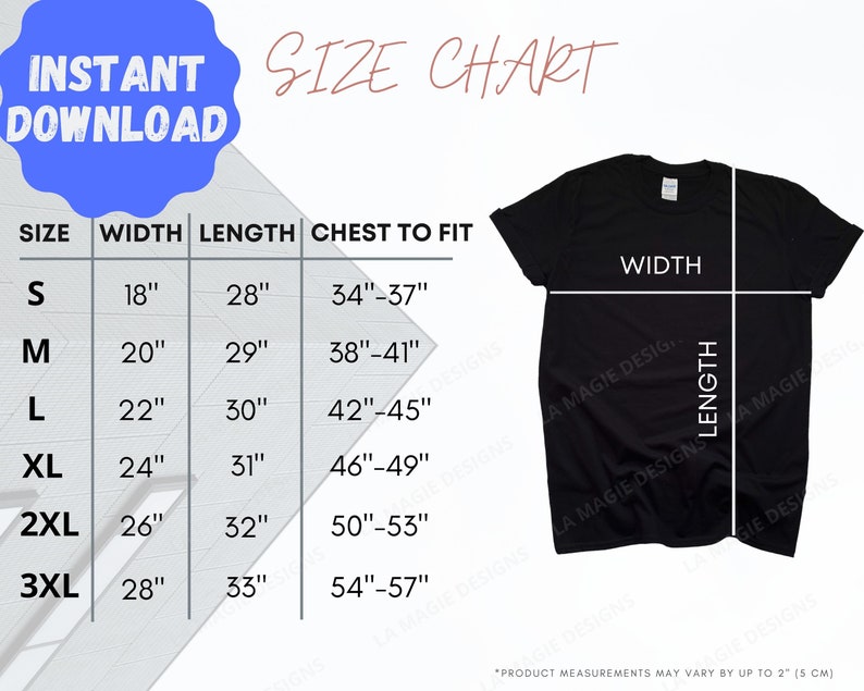 Gildan 5000 Size Chart Gildan G500 Gildan mockup Size Chart | Etsy