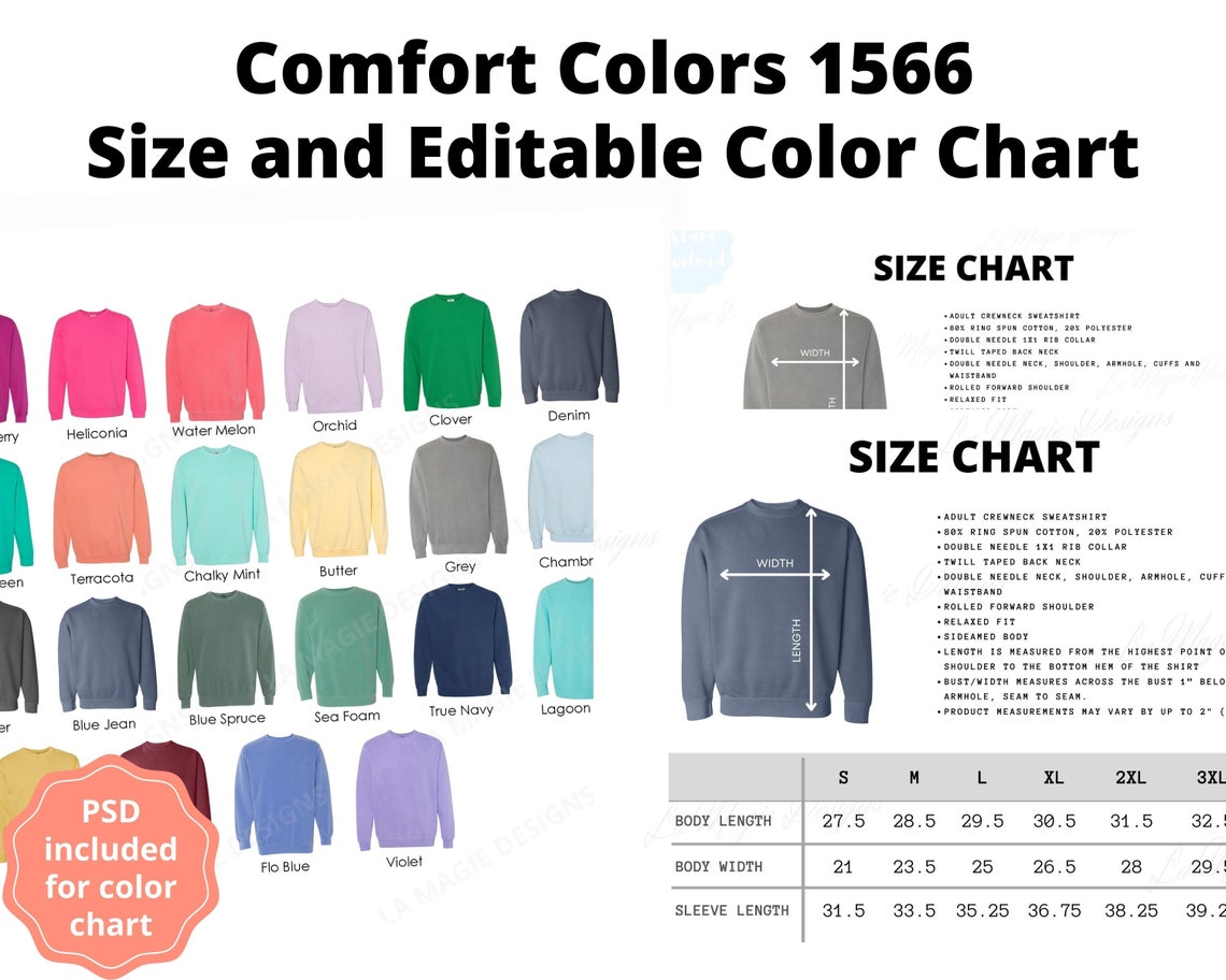 Comfort Colors 1566 Color Chartcomfort Colors 1566 Size - Etsy