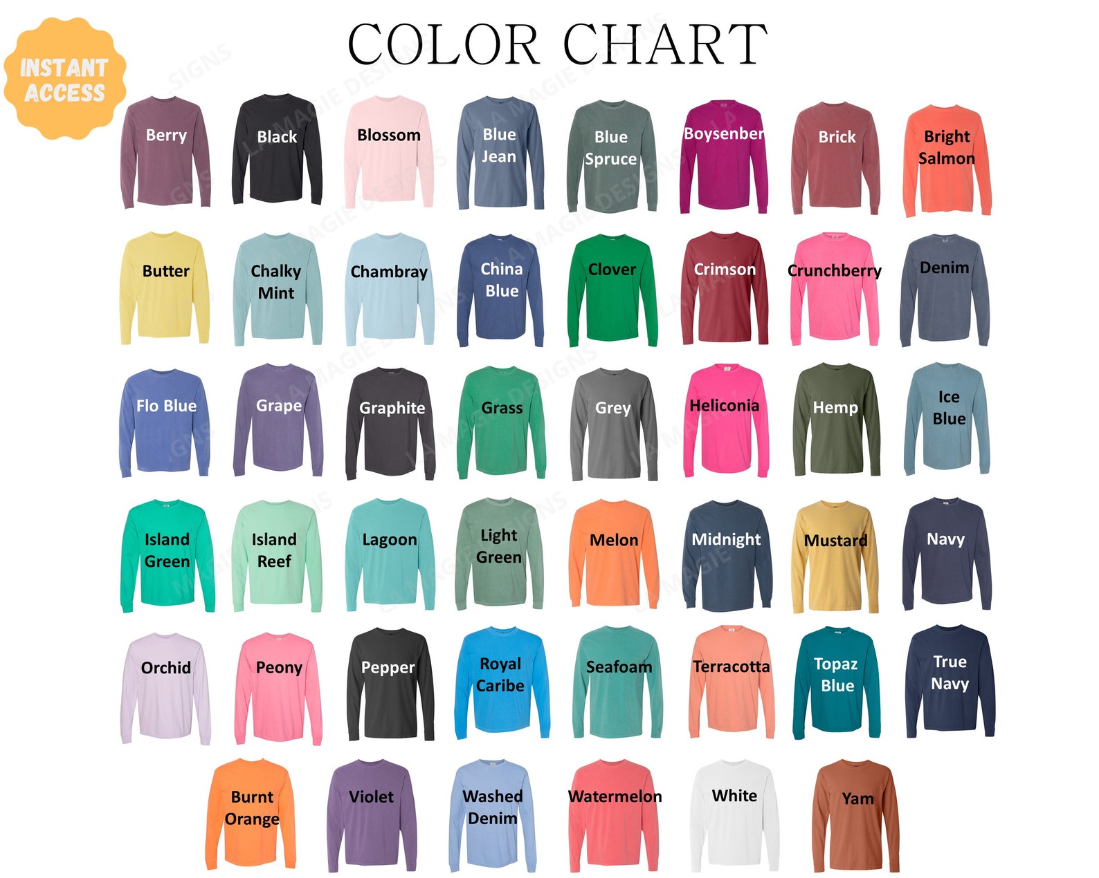 Comfort Colors 6014 Color Chart C6014 Garment-dyed - Etsy