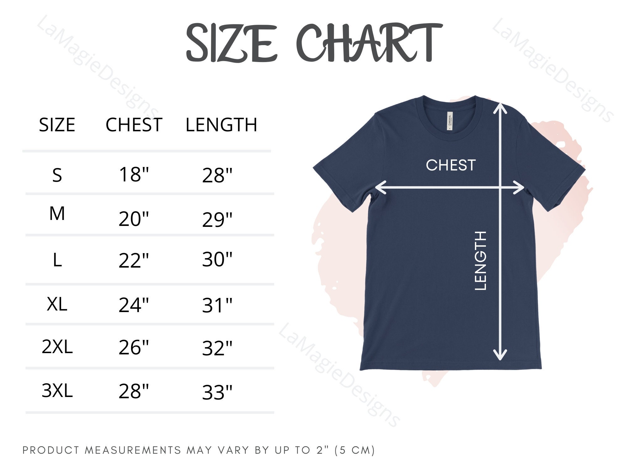 Bella Canvas 3001 Size Chart Unisex Jersey Short Sleeve Tee Size Guide ...