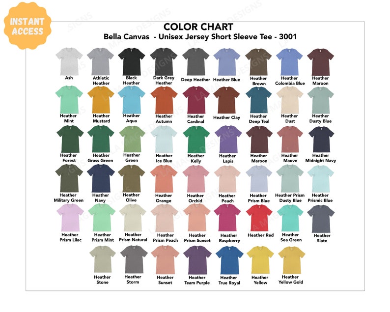 Download Bella Canvas 3001/3001CVC Color ChartBella Canvas 3001 ...