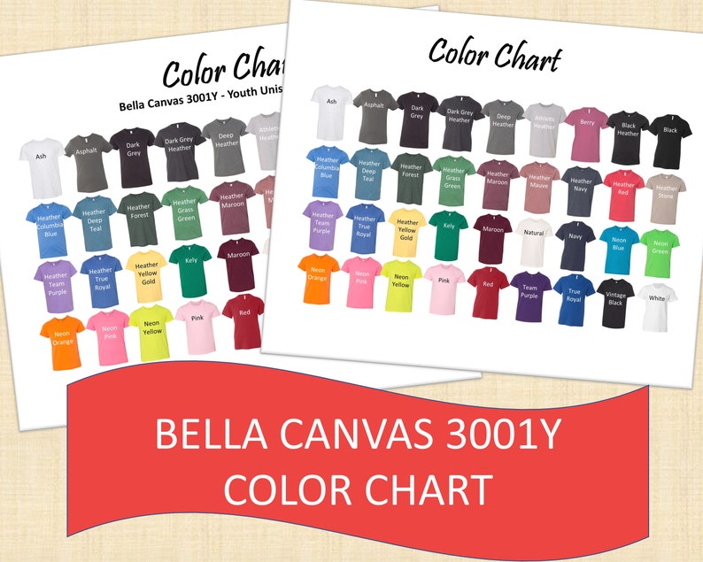 Download Bella Canvas 3001Y Color Chart Youth Unisex Jersey T-Shirt | Etsy