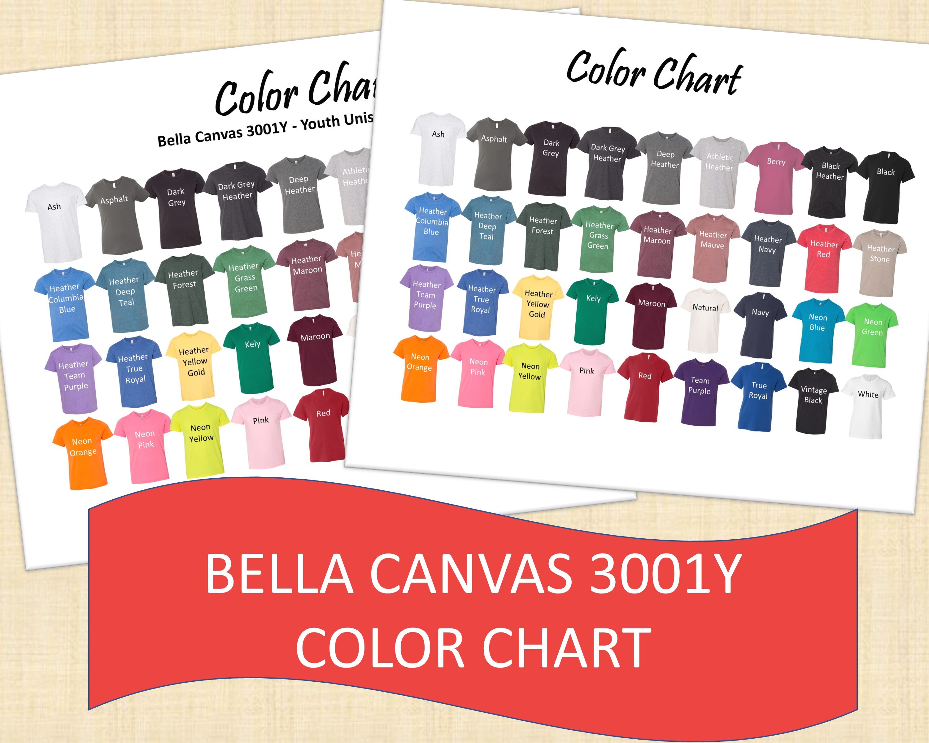 Download Bella Canvas 3001Y Color Chart Youth Unisex Jersey T-Shirt ...