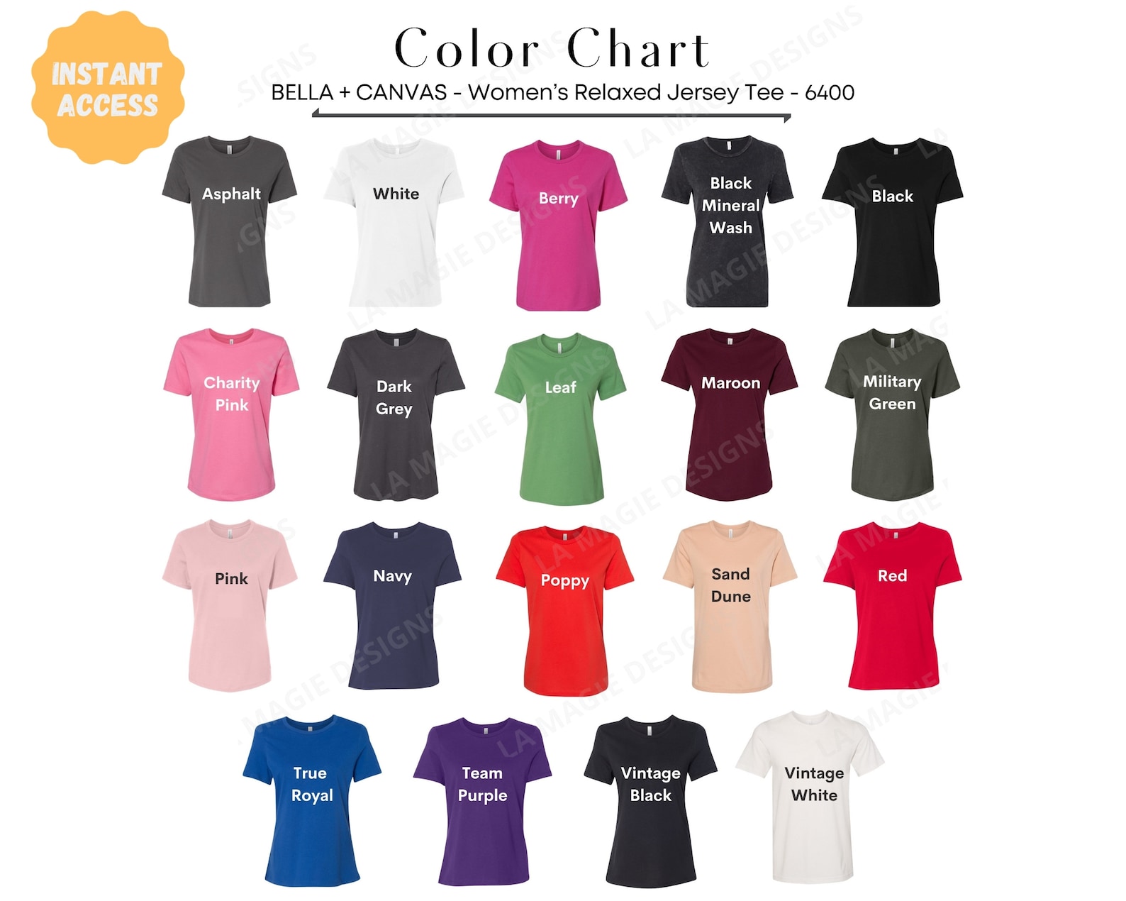 Bella Canvas 6400 Color Chart and Bella Canvas 6400 Size Chartbc6400 ...