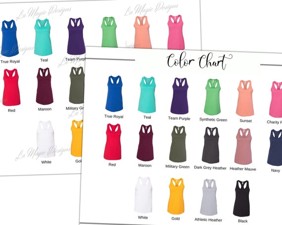 Bella Canvas 6008 Color Chart BC6008| Racerback Tank Top Color