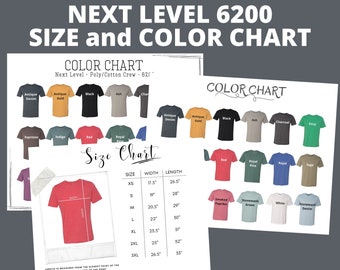 Nächste Stufe 6200 Farbkarte | Nächste Stufe 6200 Größentabelle | N6200 | Farbführer | POLY/COTTON CREW Mockup, flache Lay | Nächste Level-Größe und Farbanleitung