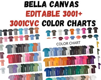 Bella 3001 Color Chart| Bella Canvas 3001 Color Chart| Solid  and Heather Colors| Bella T-Shirt Color Chart|All Colors Mockup Flatlay|BC3001