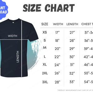 Next Level 3600 Size Chart | 3600 | Mens Fitted Tee Shirt Mockup| Downloadable|Mockup Flat Lay Size Guide for Printful, Printify