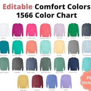Comfort Colors 1566 Color Chart*All Colors Color Chart for Comfort Colors 1566*Comfort Colors Crewneck Sweatshirt Color Chart|C1566 colors